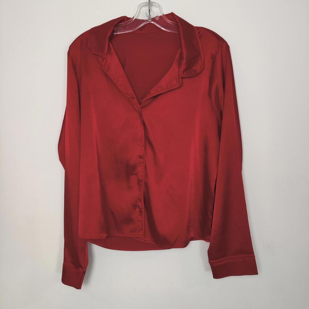 La Senza Red Satin Button Front Pajama Top Size Medium Romantic Blouse
